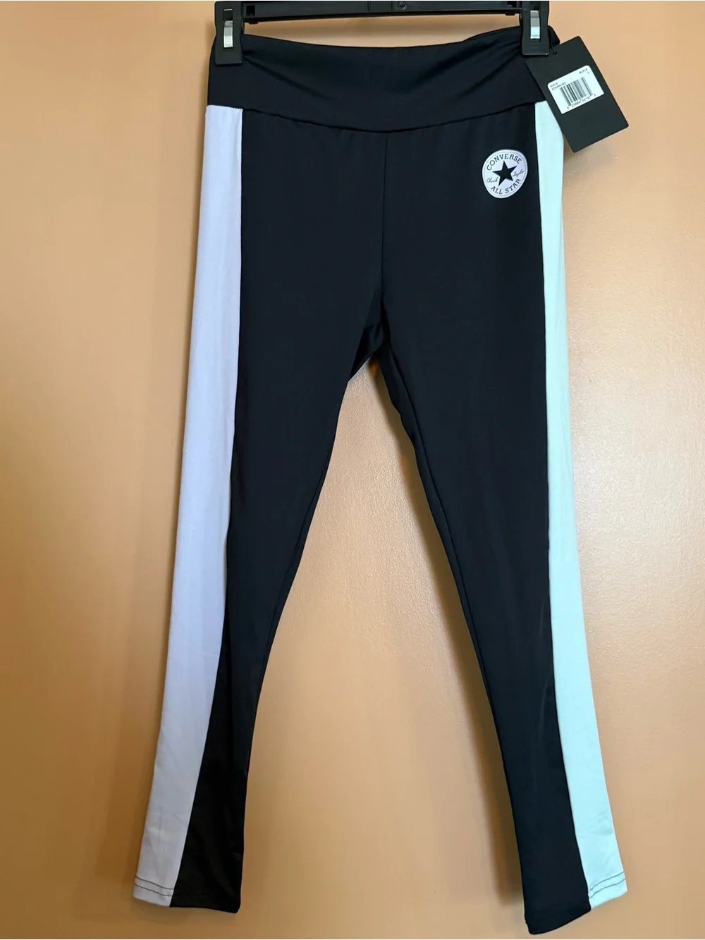 Converse All Star Girls Leggings Size L 12-13 Black‎ White Stripe NWT